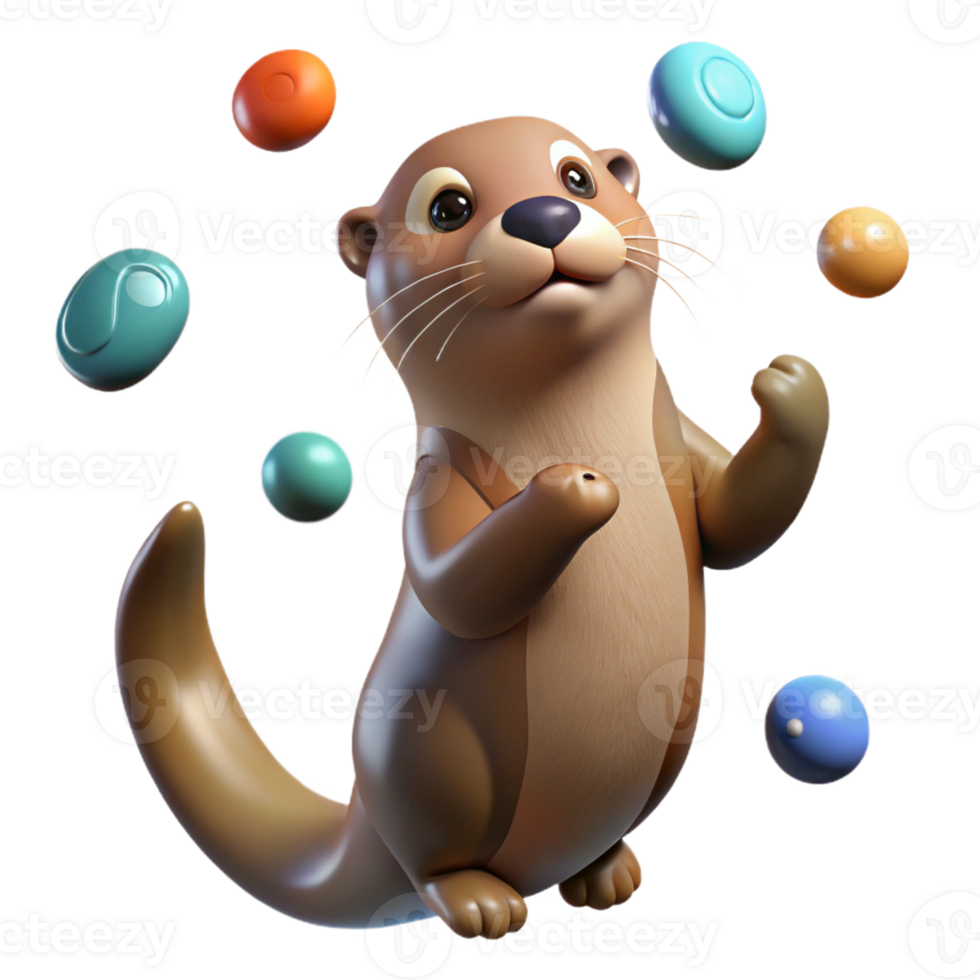 beautiful contemporary Playful Otter Juggling Colorful Pebbles professional png