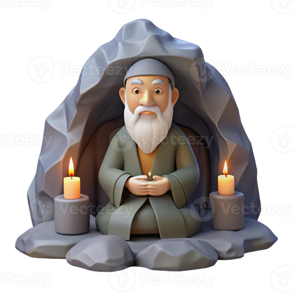 vibrant classic A Wise Old Hermit Meditating in a Mounta high resolution png