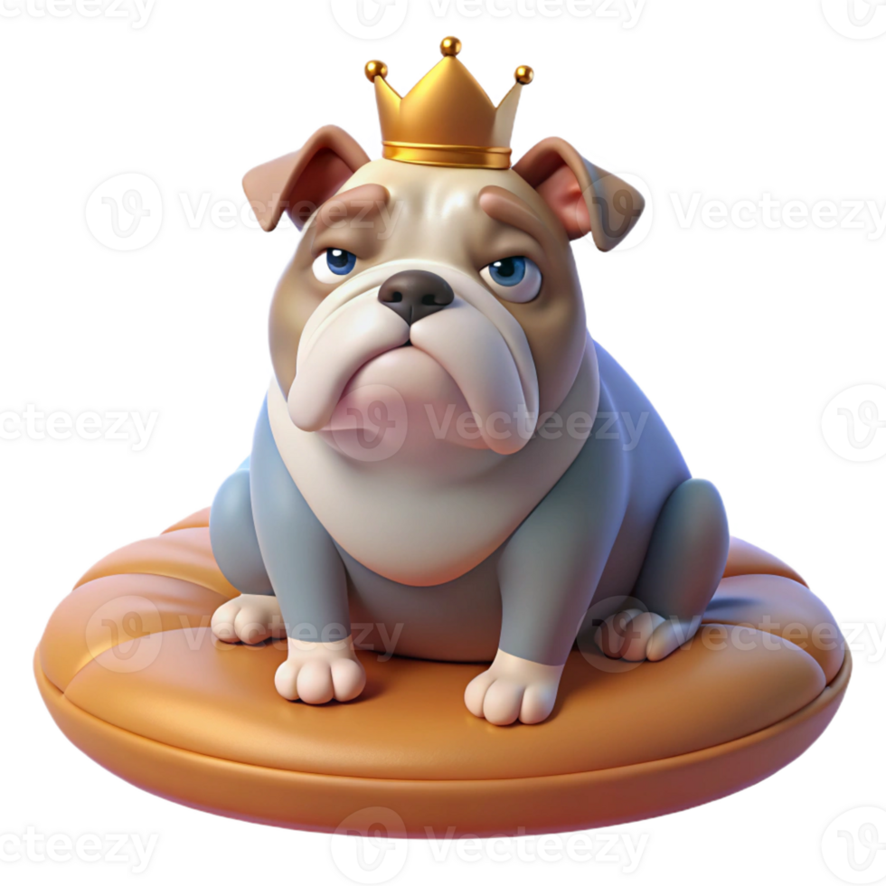 stunning contemporary Grumpy Bulldog in a Tiny Crown high resolution png