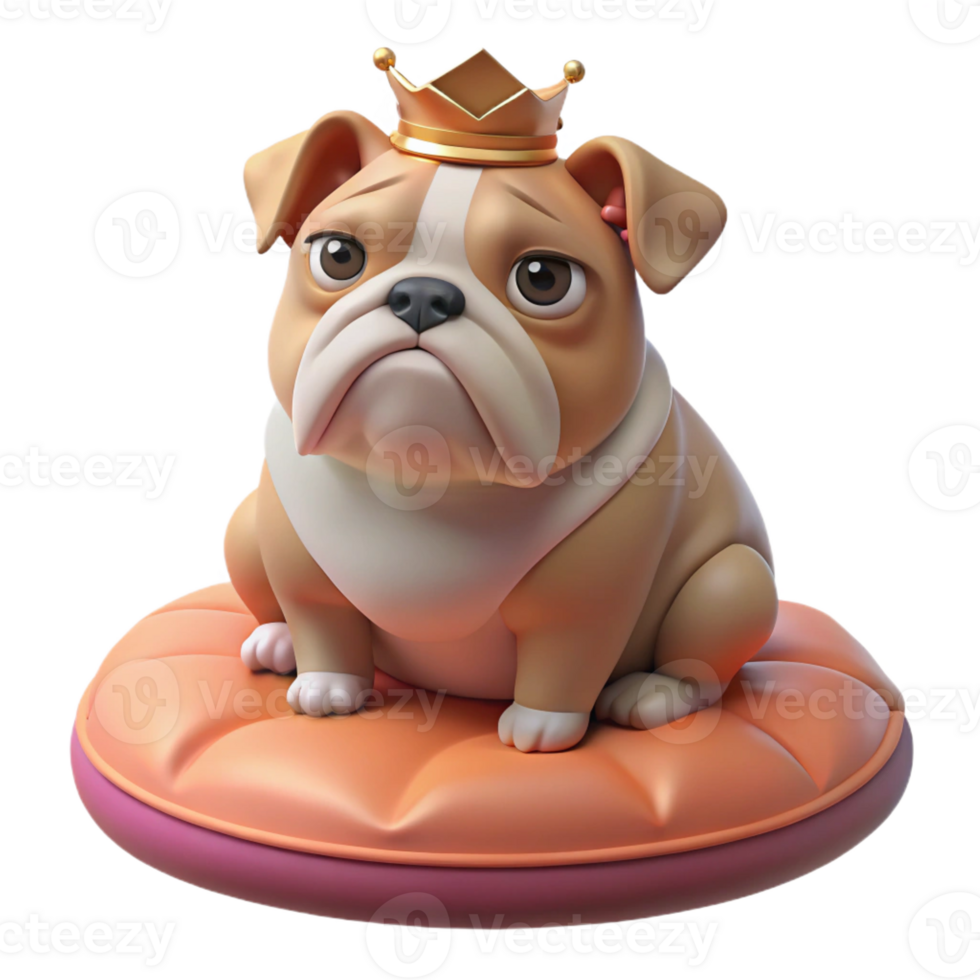 dramatic artistic Grumpy Bulldog in a Tiny Crown png