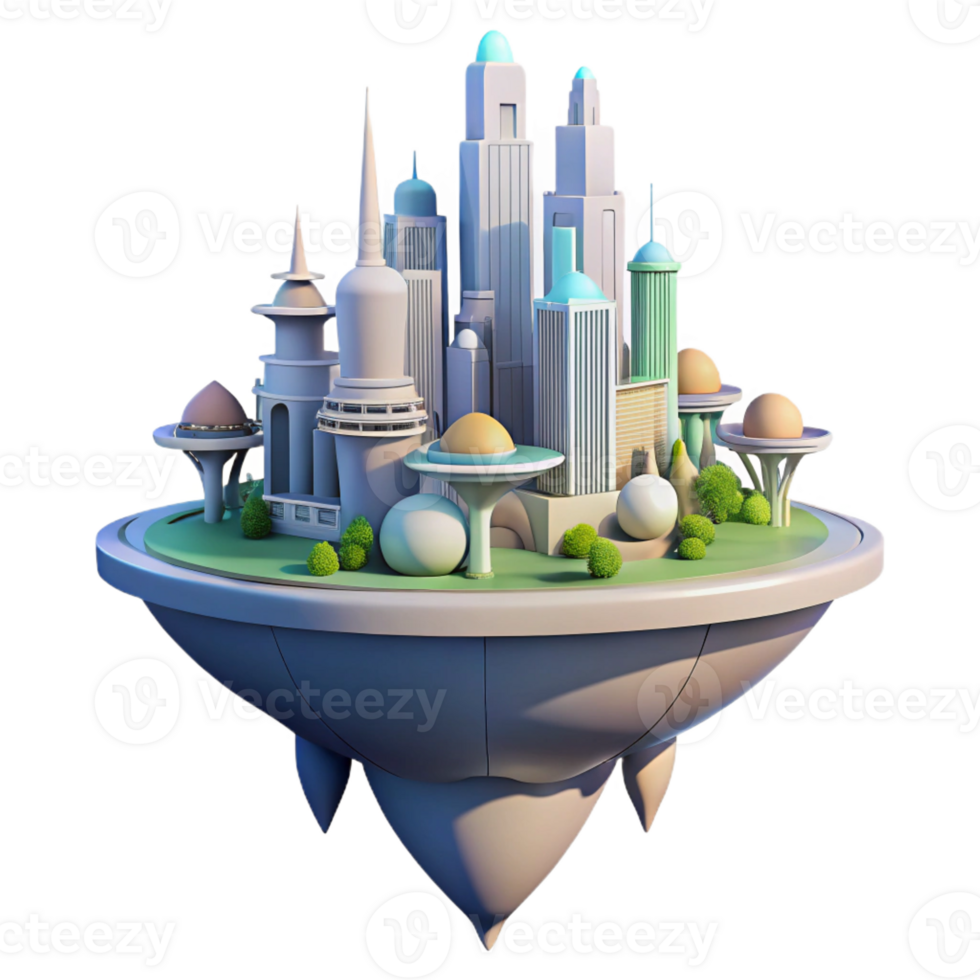 serene artistic Floating Island City Futuristic Architec png