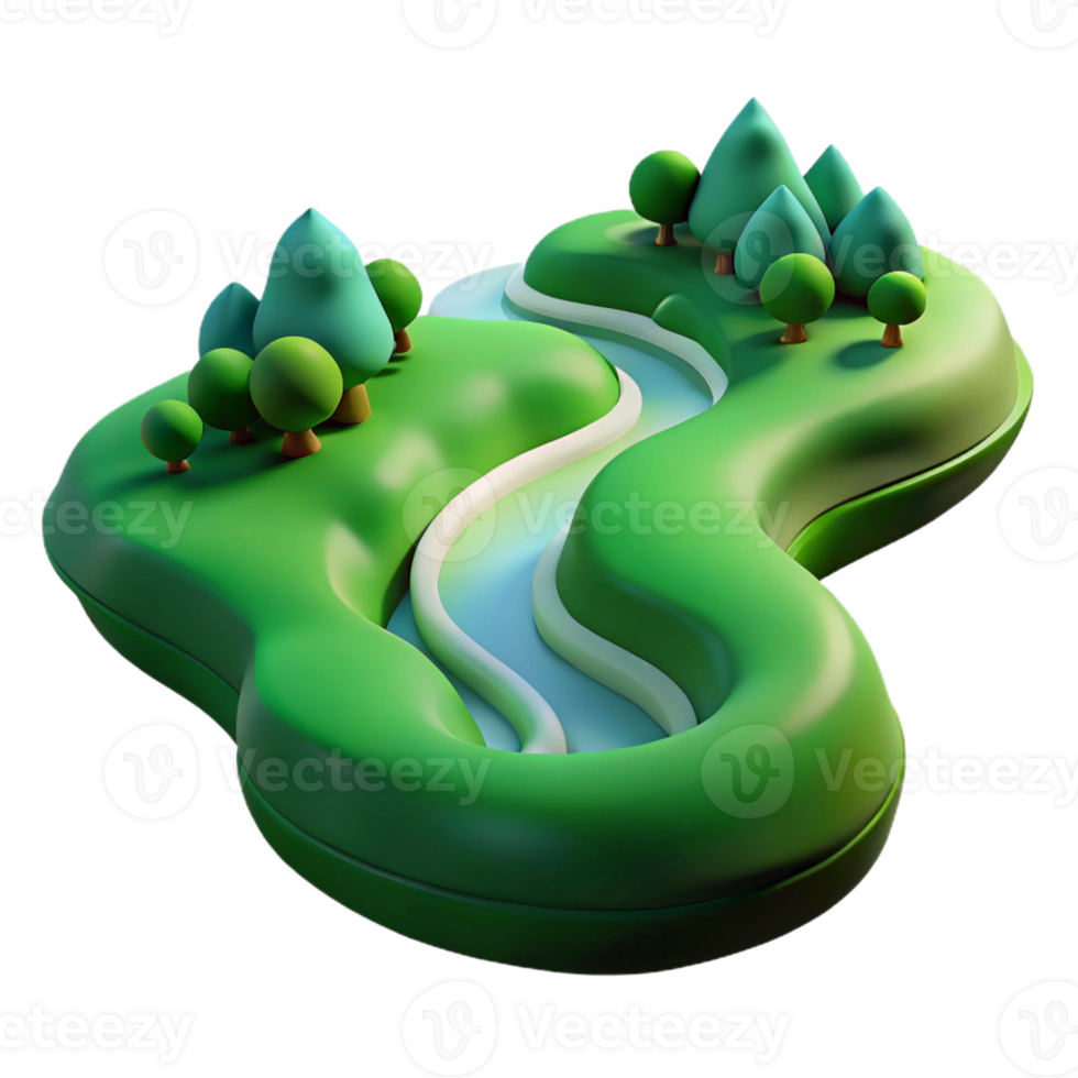 vibrant rustic A Winding River Flowing Through a Green Va detailed png