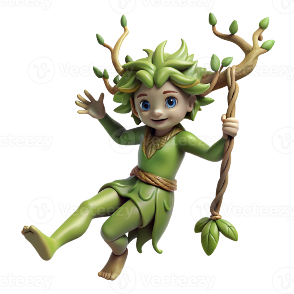 extraordinary creative A Playful Dryad with Bark Like Skin Swing premium png