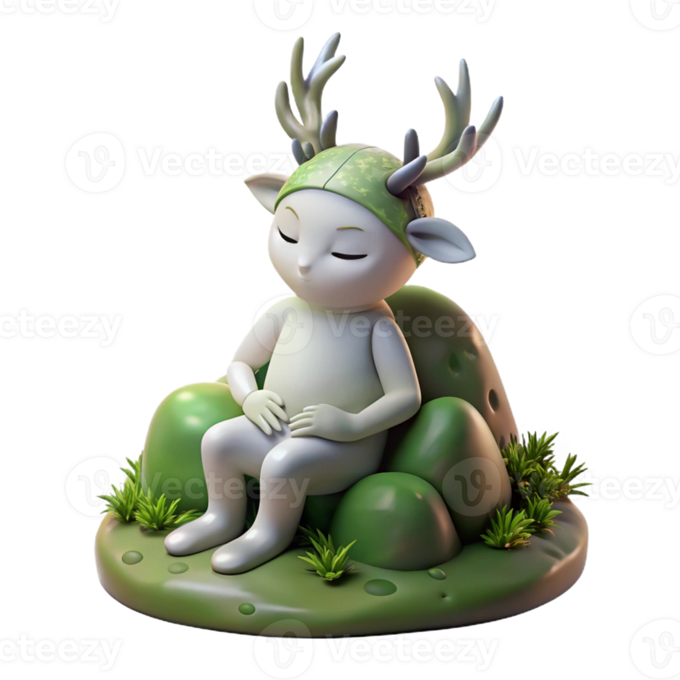dramatic classic A Serene Forest Spirit Resting on a Mossy authentic png