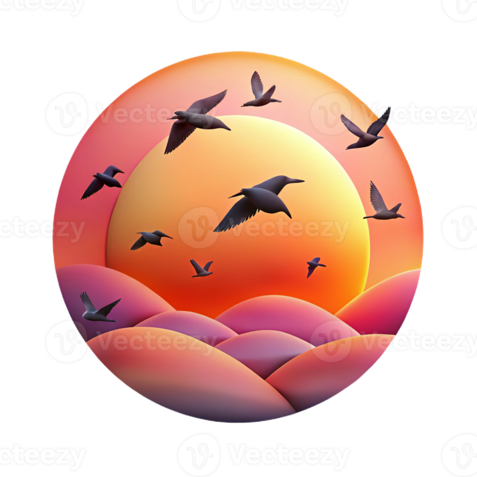 beautiful contemporary A Flock of Birds Silhouetted Against A professional png