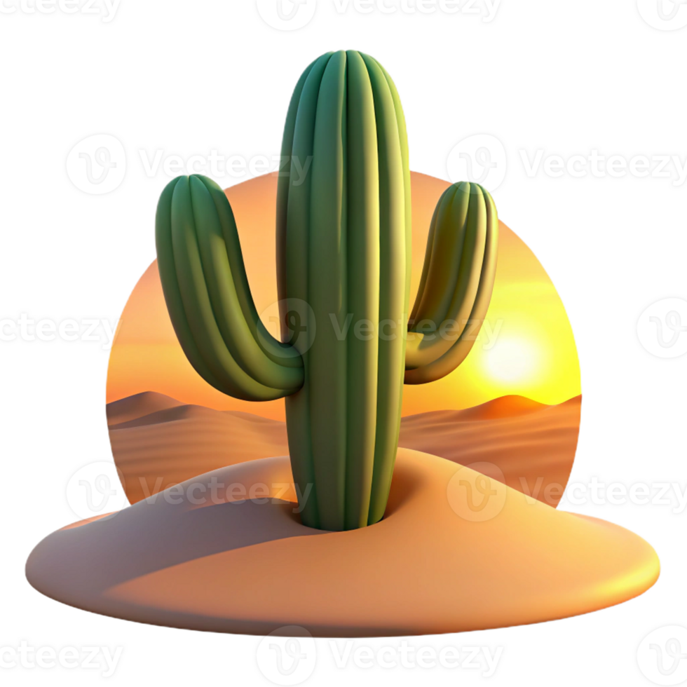 serene minimalist A Desert Cactus at Sunset Warm Hues And original png
