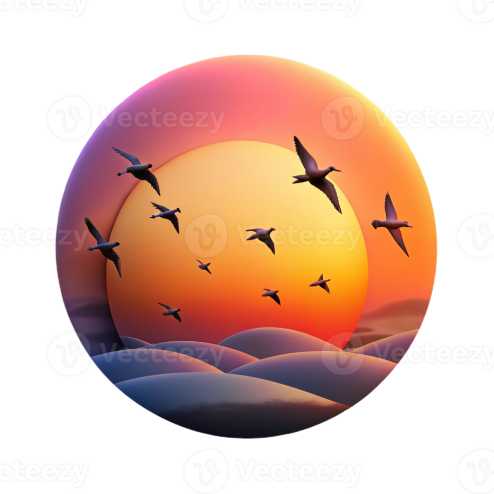 serene contemporary A Flock of Birds Silhouetted Against A professional png