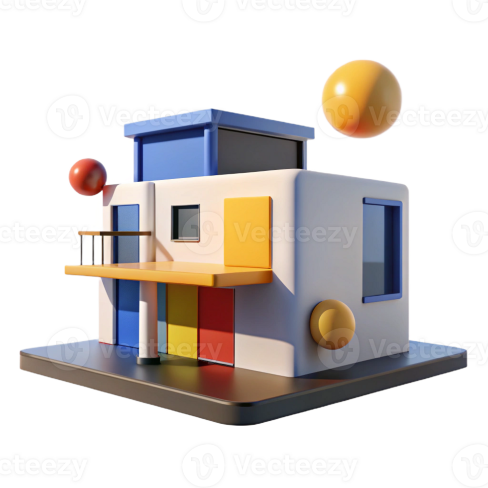 vibrant vintage Bauhaus-inspired House Geometric Design high quality png