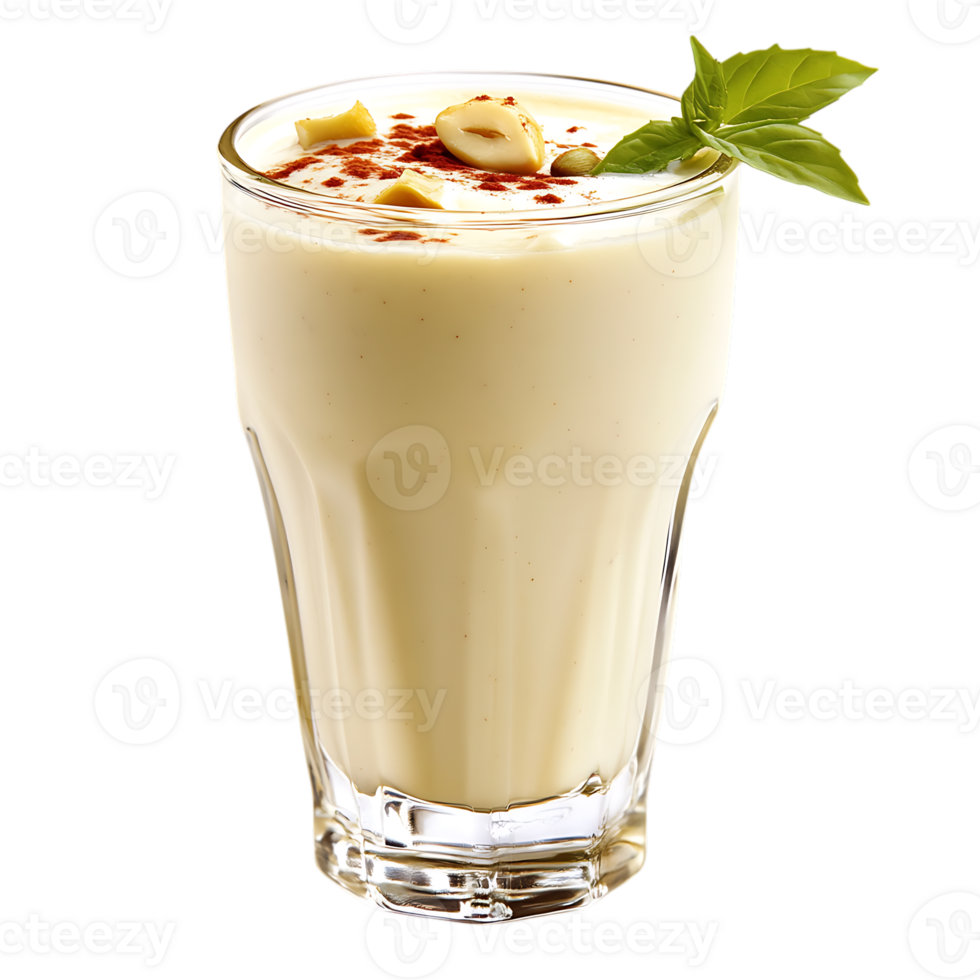 A glass of milk with a sprinkle of nuts png