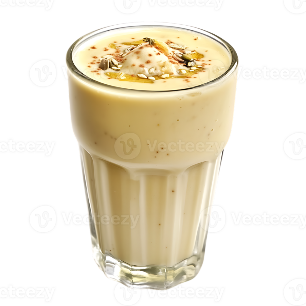 A glass of milk with a spoonful of nuts png