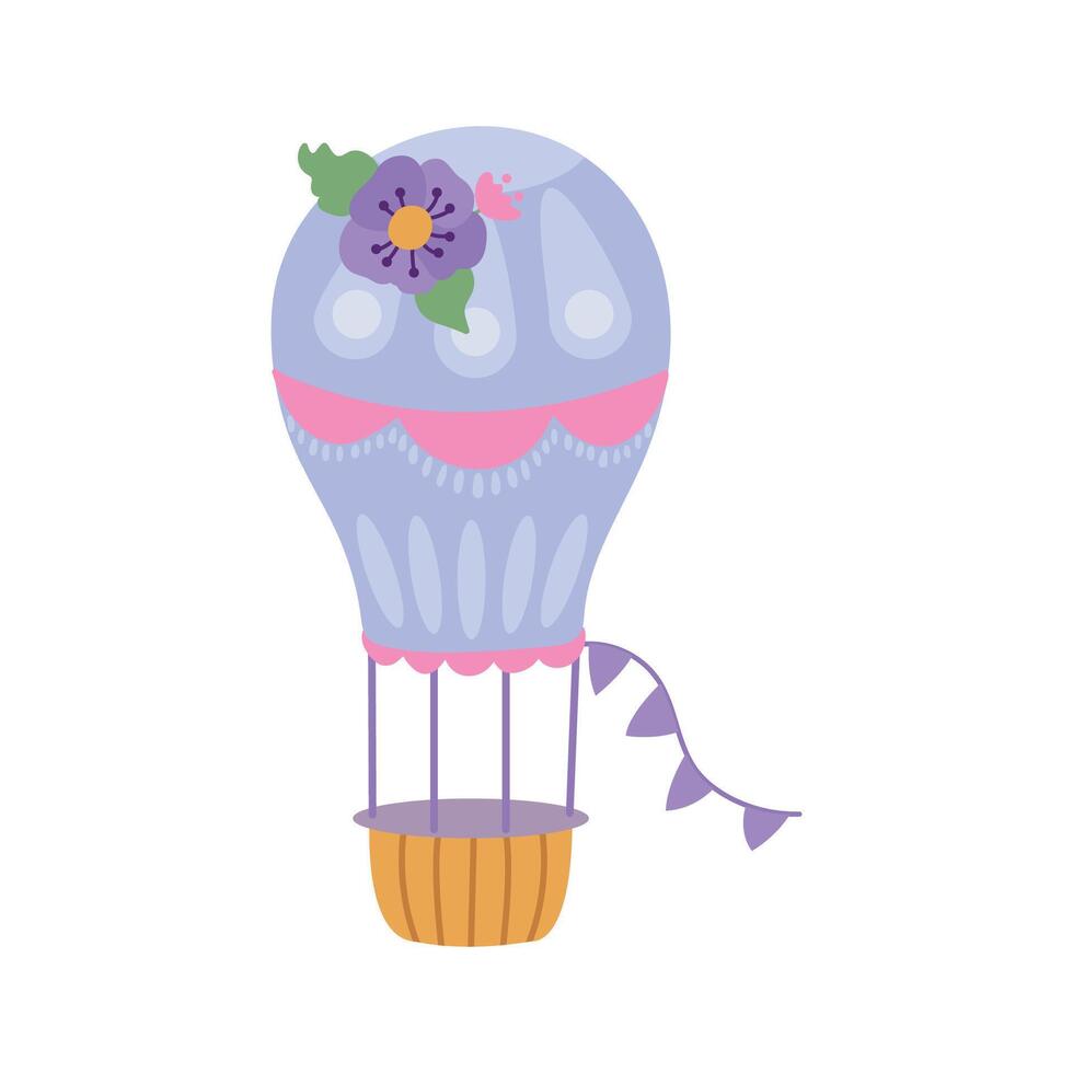 Cute air balloon with flower decoration on white isolated background vector