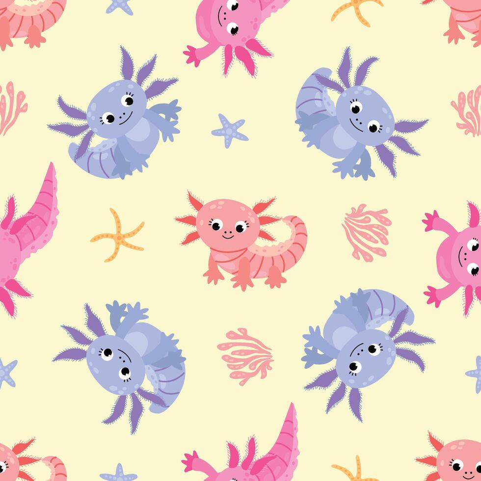 Seamless pattern with axolotl. Design for fabric, textile, wallpaper, packaging, for children vector