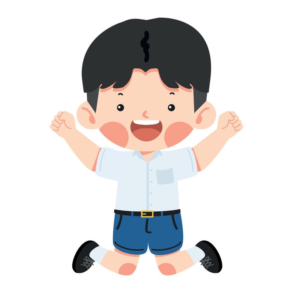 boy is hopping and pulling a silly face vector