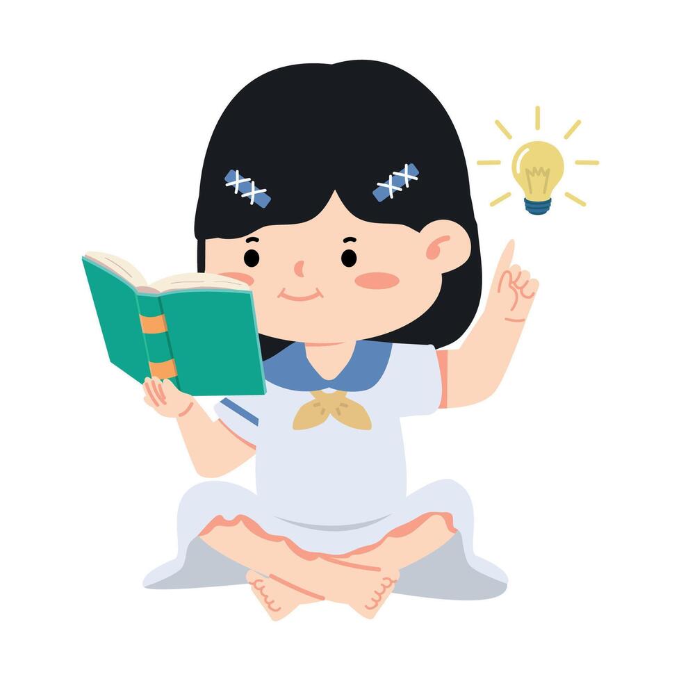 Kid reading book with idea lamp vector