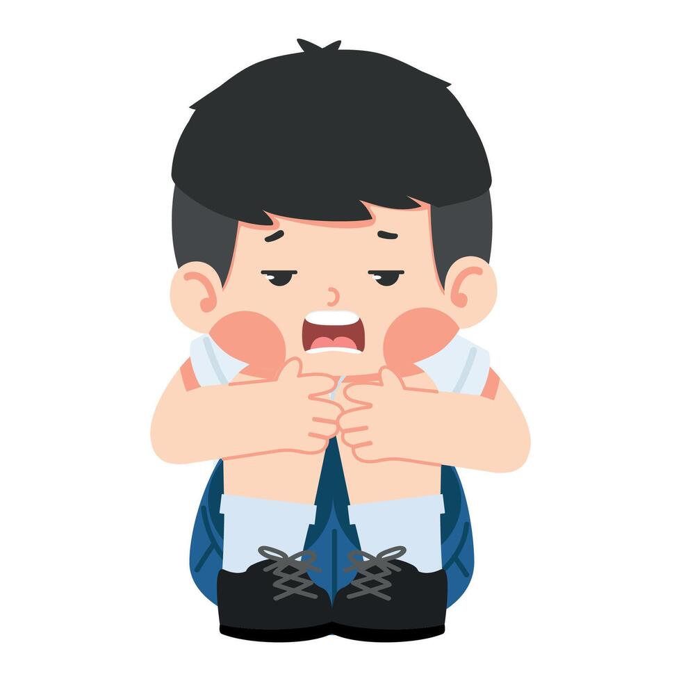 child sitting with a bored expression vector