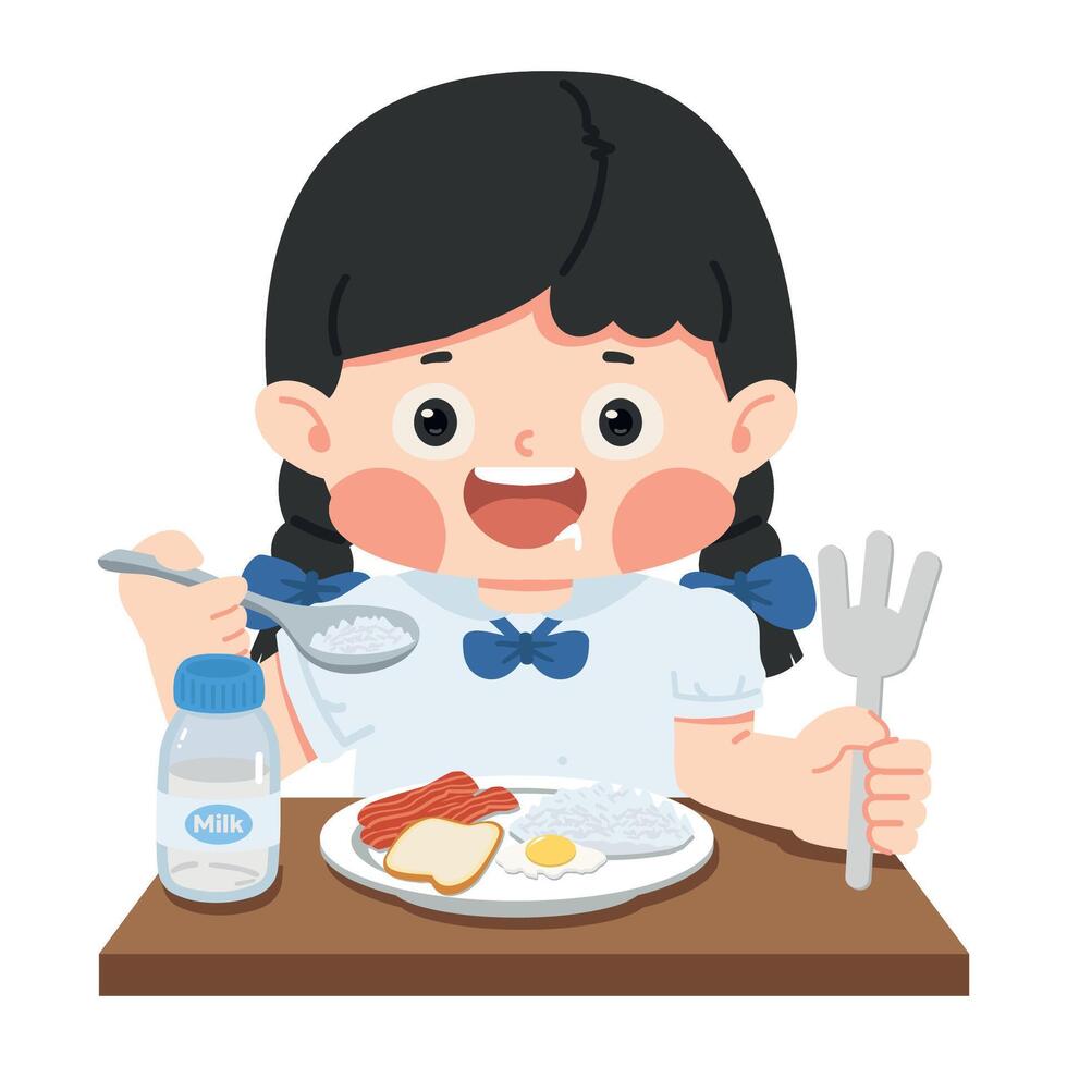 Girl is scooping rice to eat vector