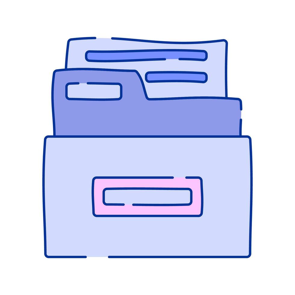 Open Archive Box Doodle style, an open document box with papers, representing data storage and record-keeping, great for business, administration, and office-related graphics. vector