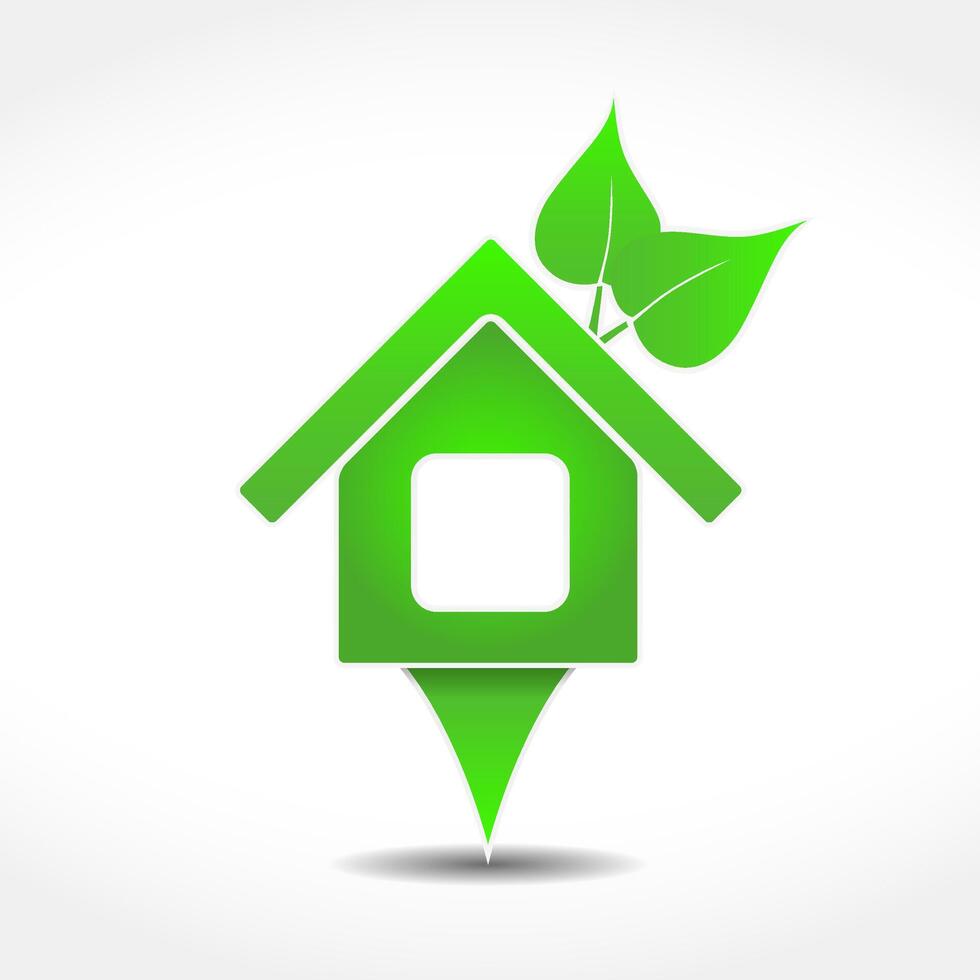 Green eco house icon with leaves vector