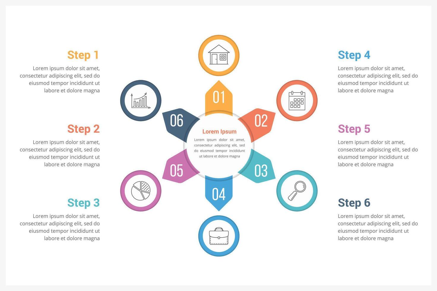 Circle infographics template with six arrows vector