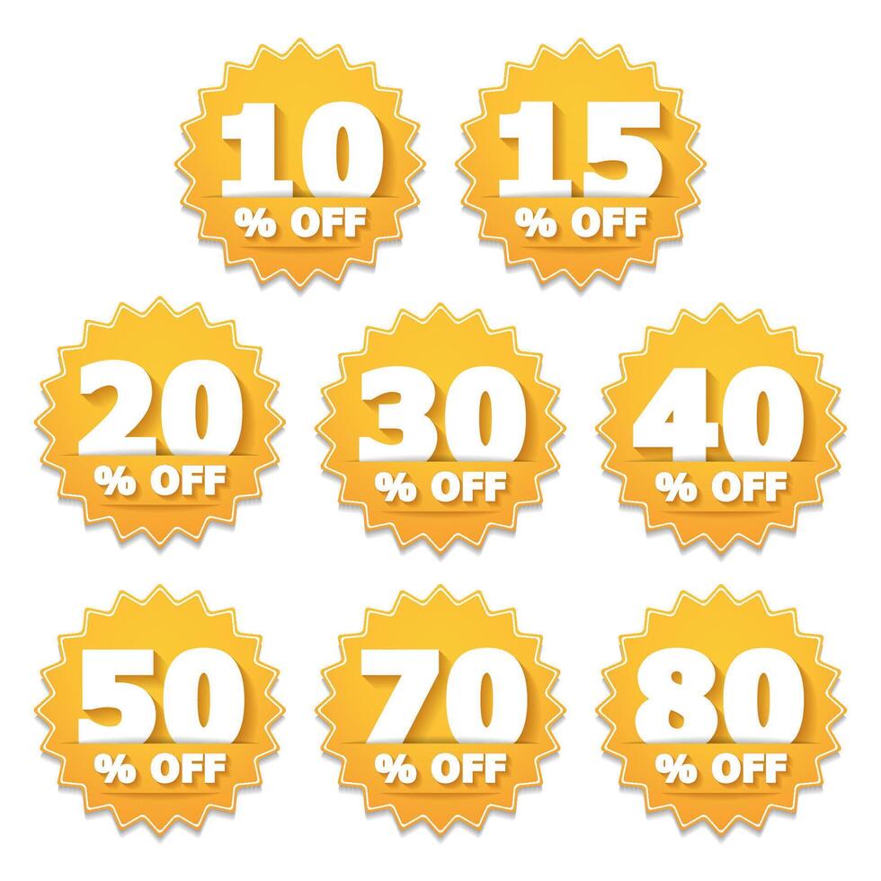 Yellow stickers with discouts vector