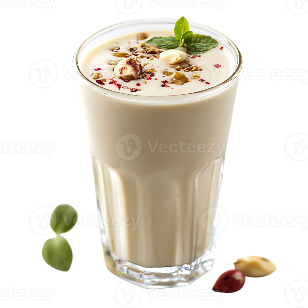 A glass of milk with nuts and spices png