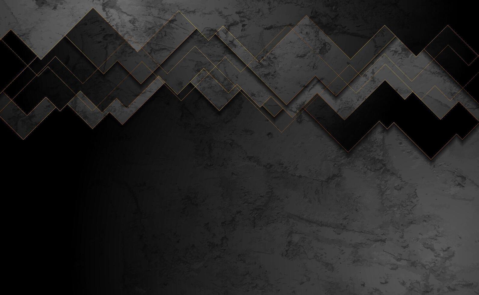 Dark grey stripes and golden lines abstract geometric grunge background vector