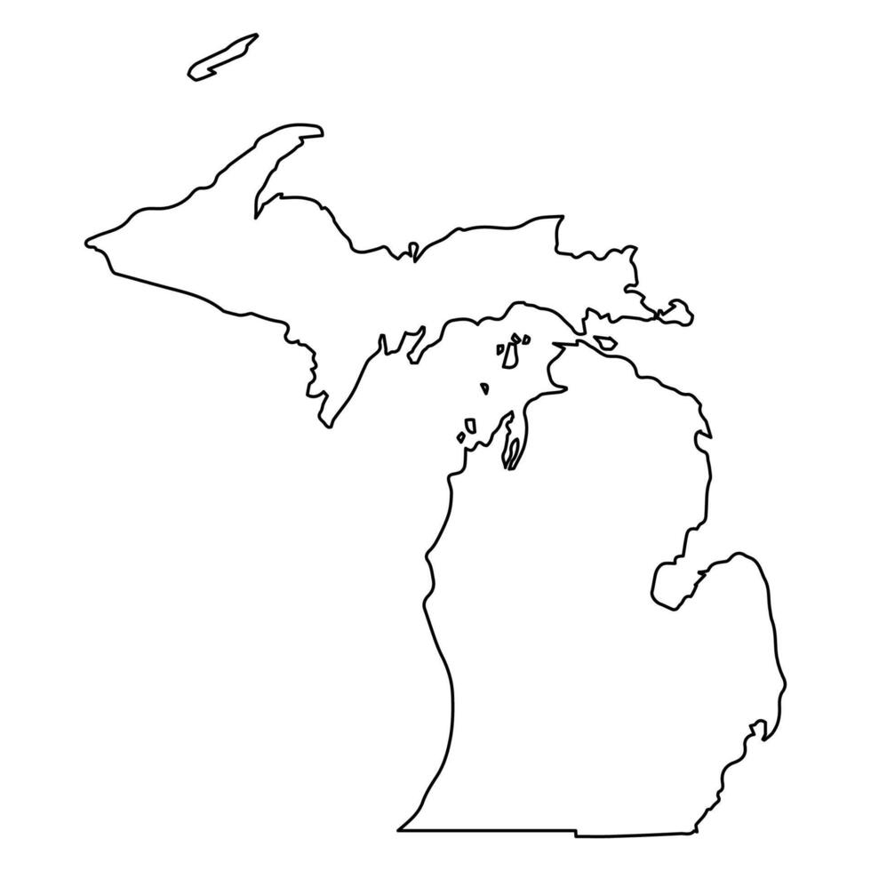 Michigan State Outline, Upper and Lower Peninsulas in Black and White vector
