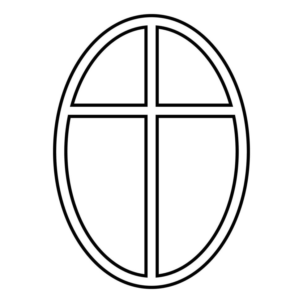 Simple oval window with cross design in black and white vector