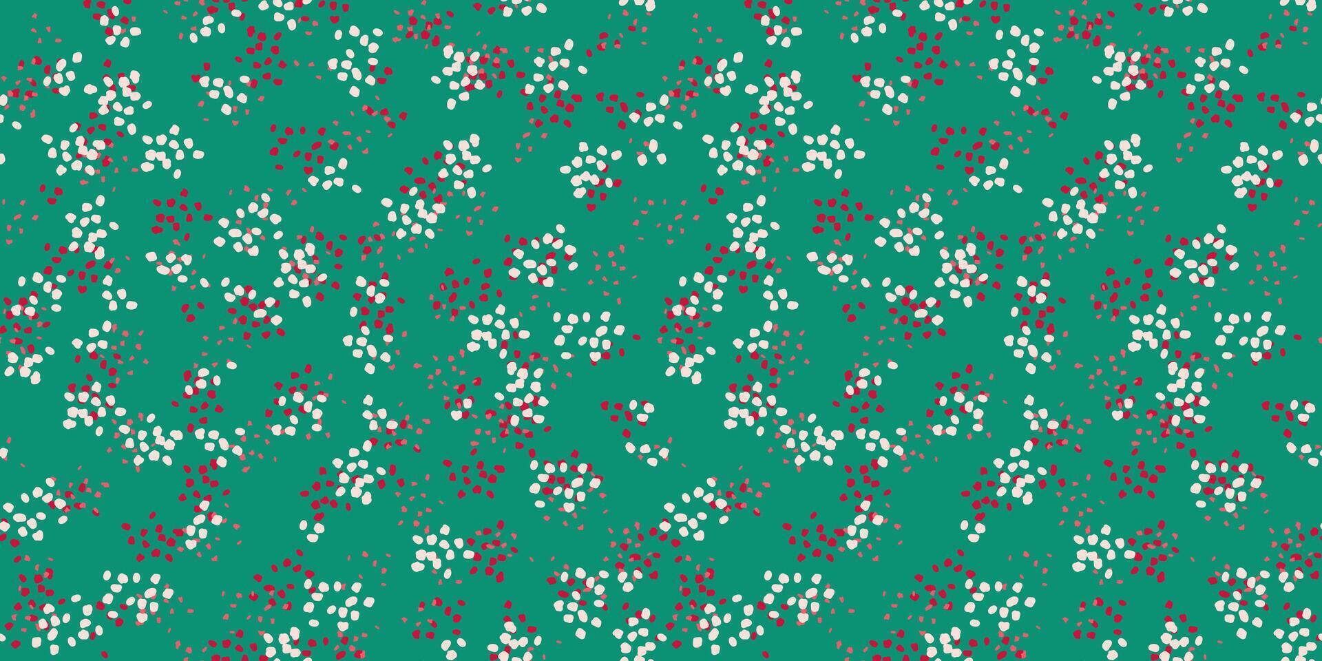 Seamless spotted pattern on a green background. hand drawn sketch. Plain ornament with abstract shape random dots, spots, drops snowflakes vector