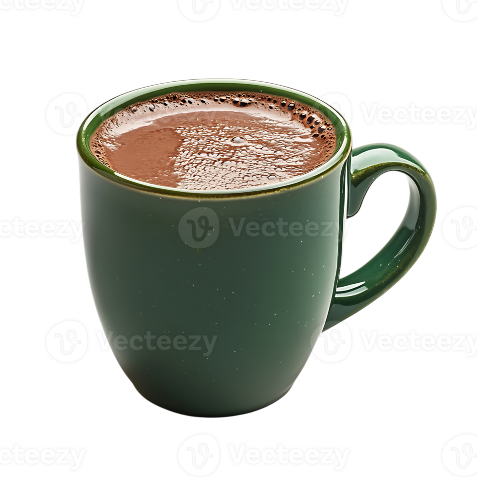 A green mug with chocolate in it png