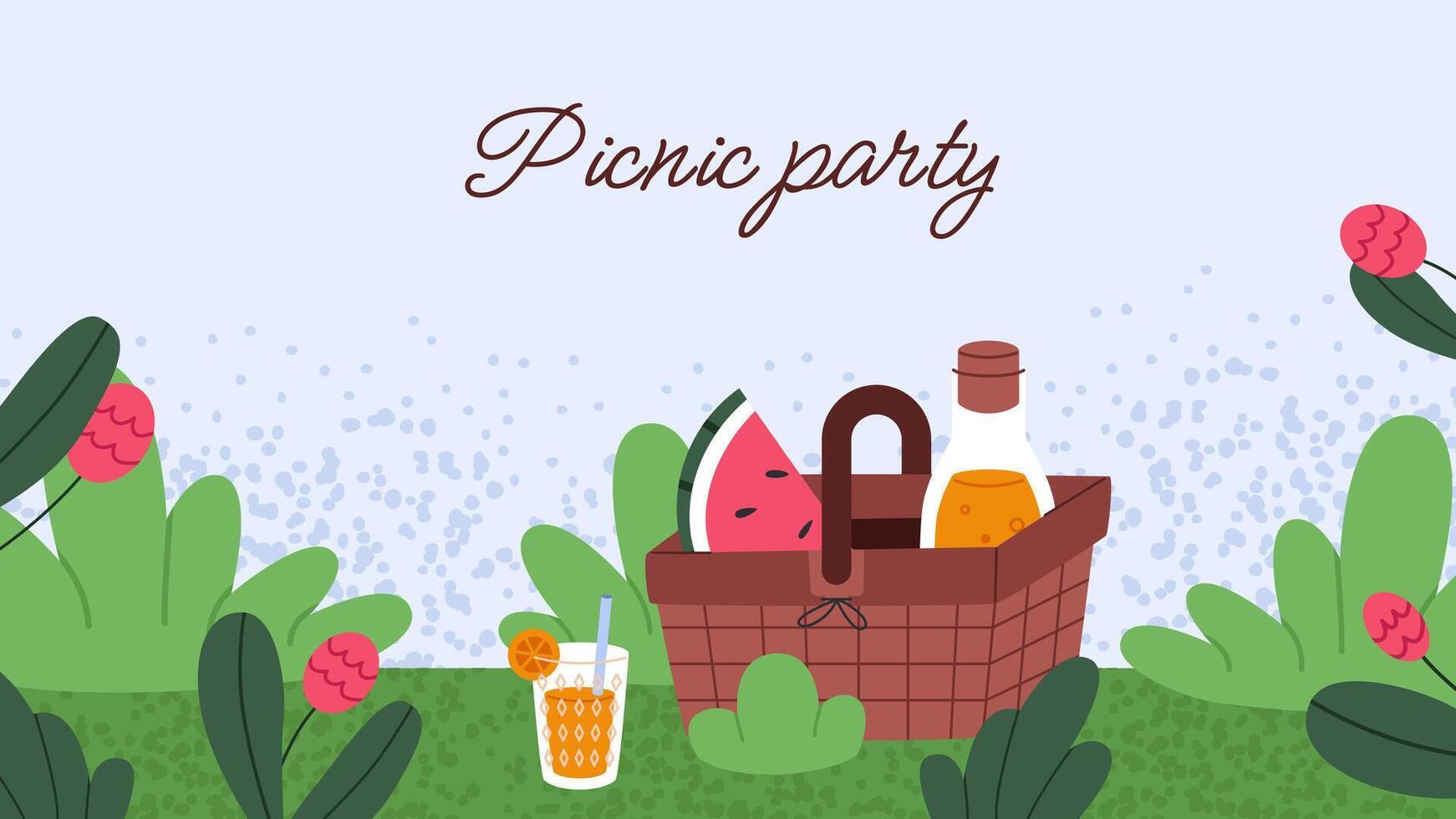 Spring picnic background template. Flat illustration. vector