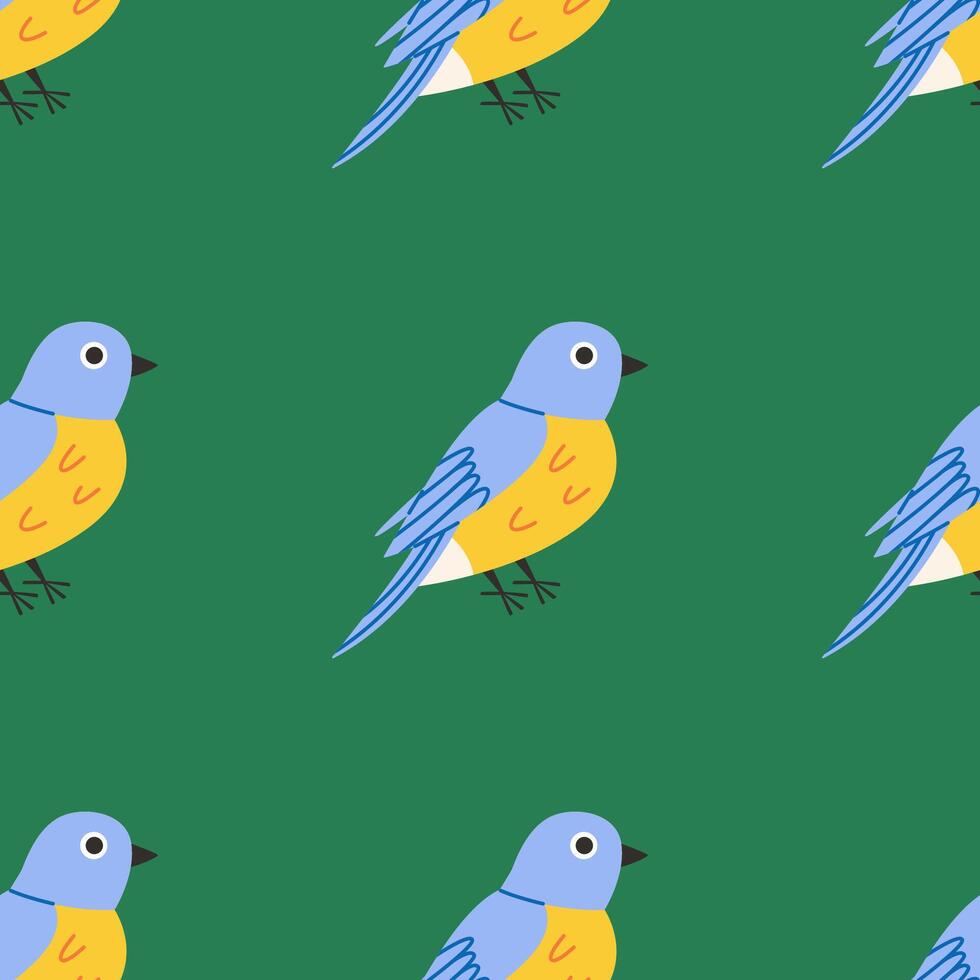 Hand drawn pattern with colourful birds. Seamless texture with different birds. Cute nature illustration background. vector