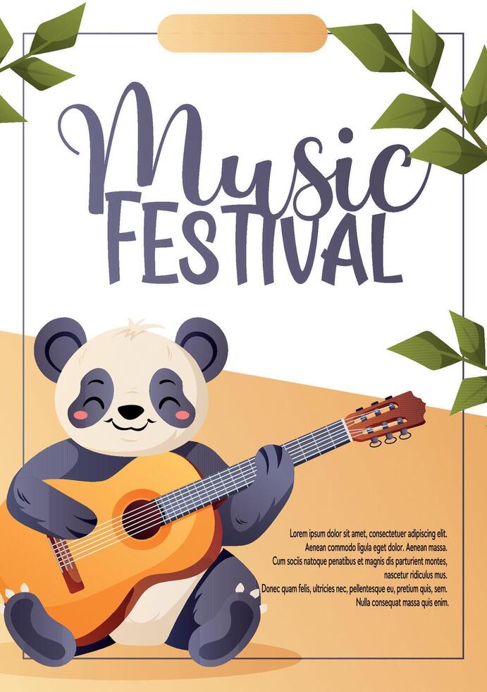 music festival flyer with a panda playing guitar vector