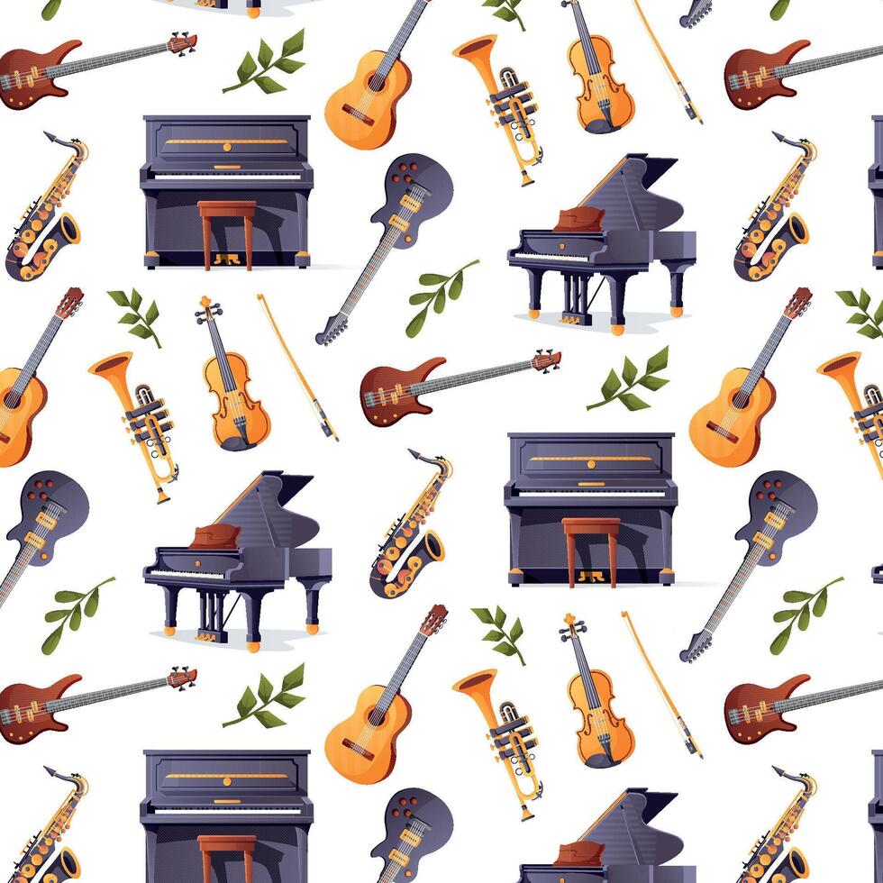Seamless pattern with musical instruments vector
