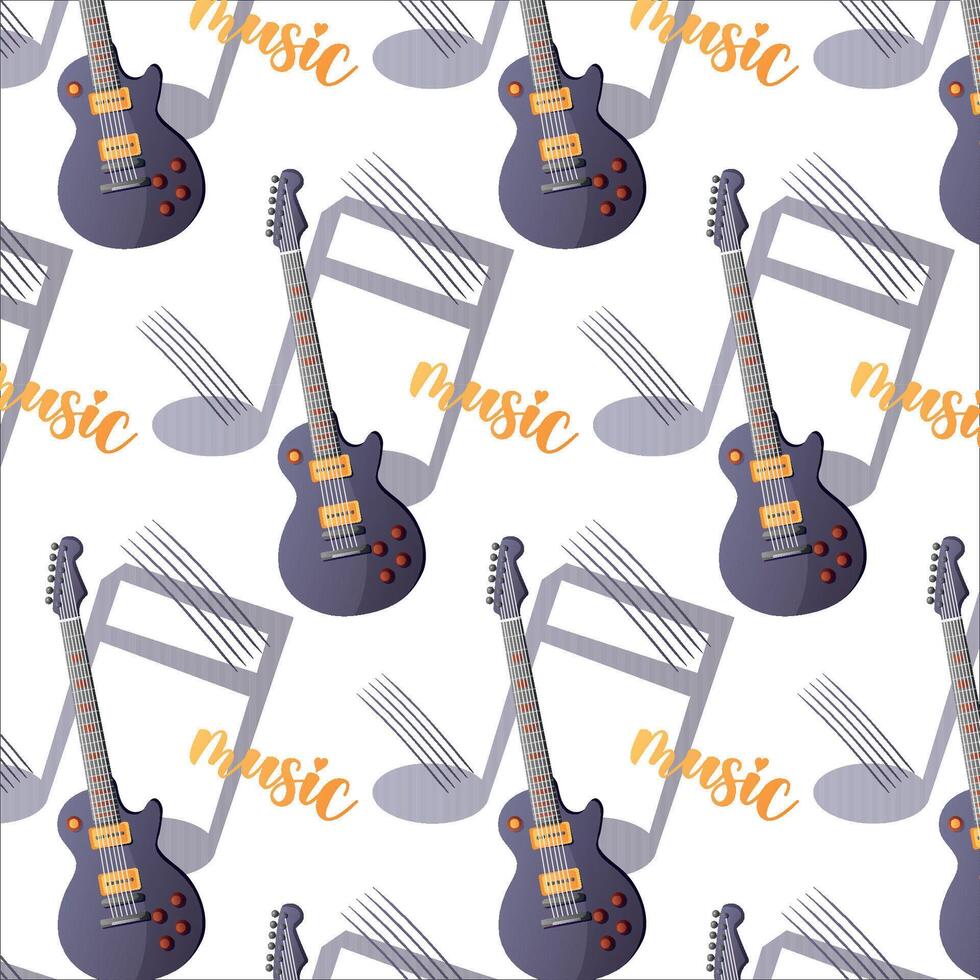 Seamless pattern with electric guitar and notes vector