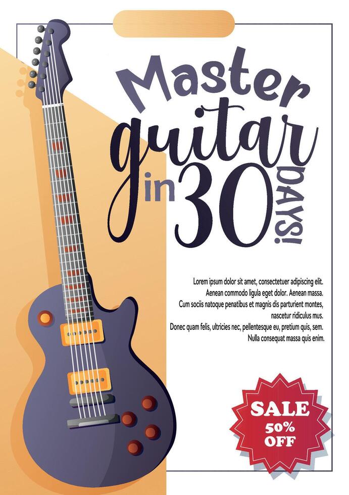 promotional flyer with electric guitar and discount vector