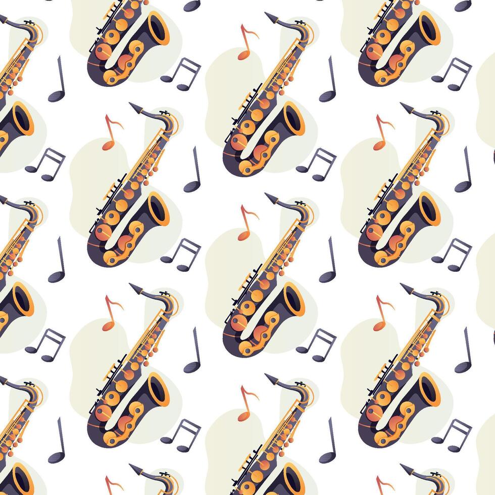 Seamless pattern with saxophone and notes vector