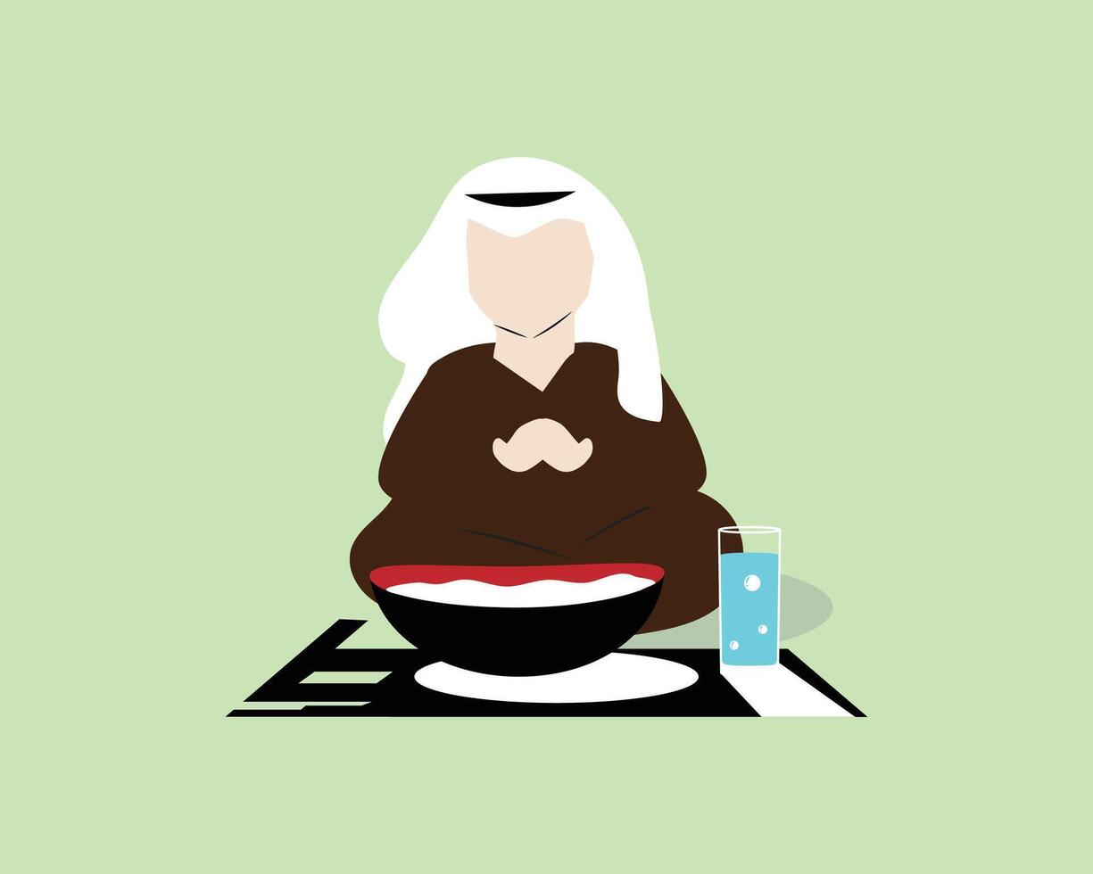 an illustration of a man praying before eating vector