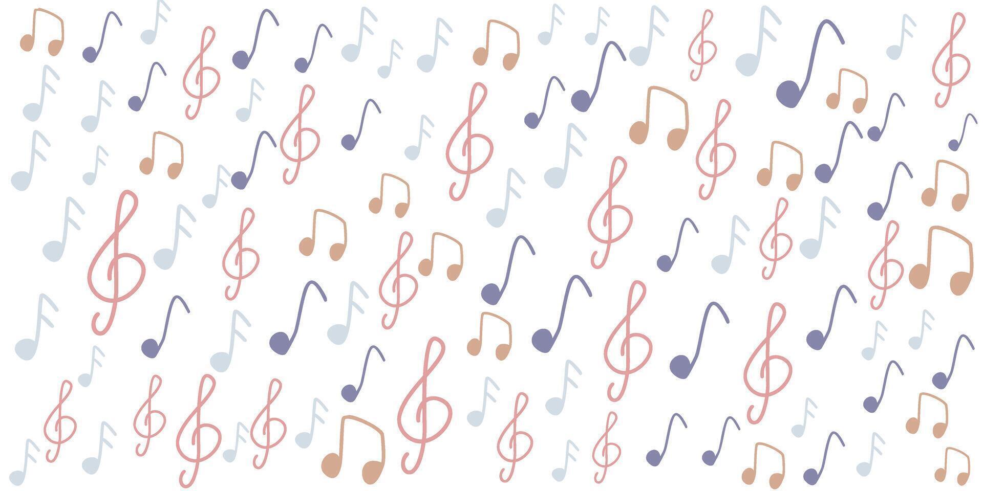 musical notes and treble clefs pattern with soft pastel colors on transparent background vector