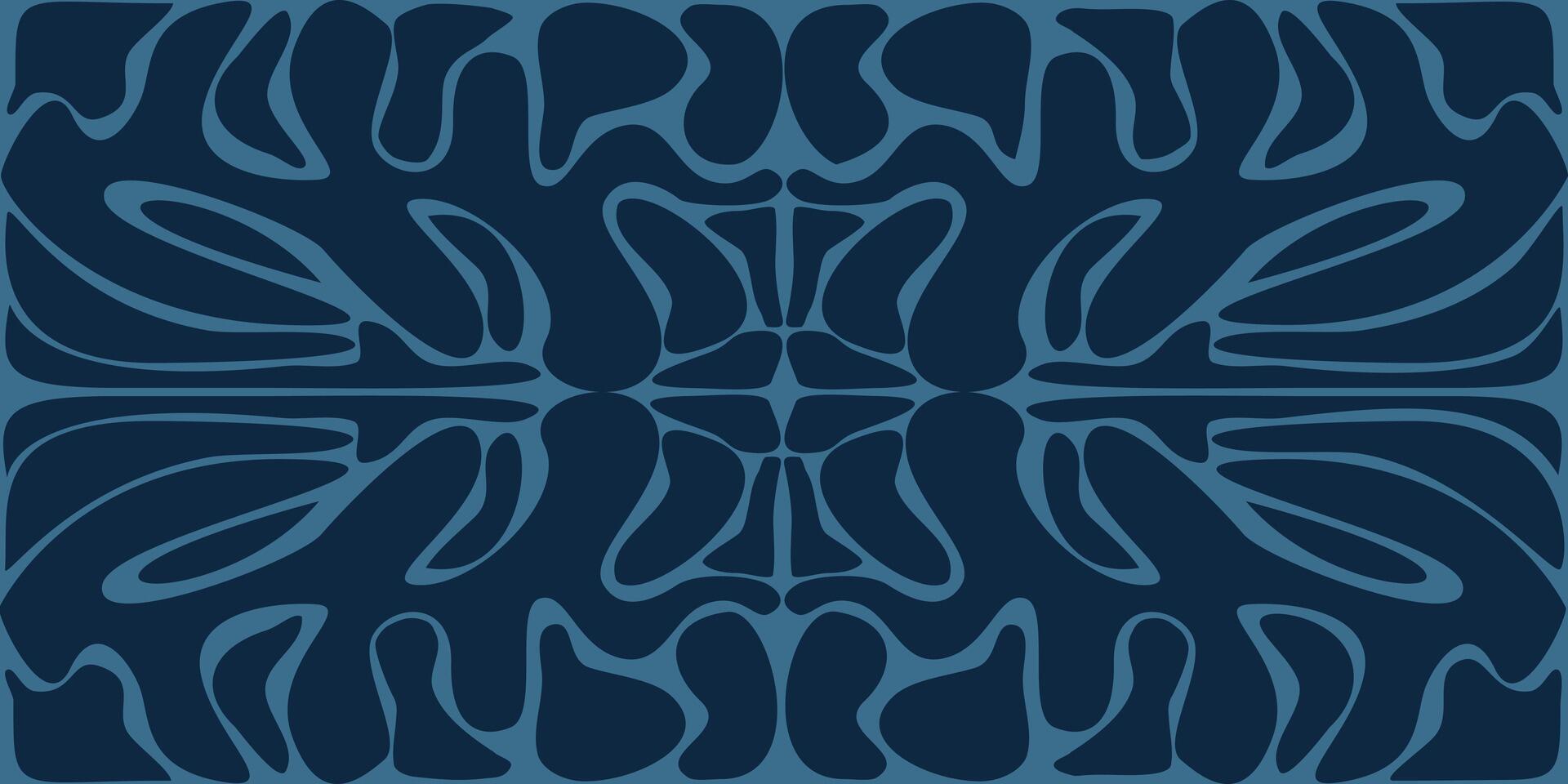Dark blue ornamental abstract pattern with fluid symmetry and decorative elements vector