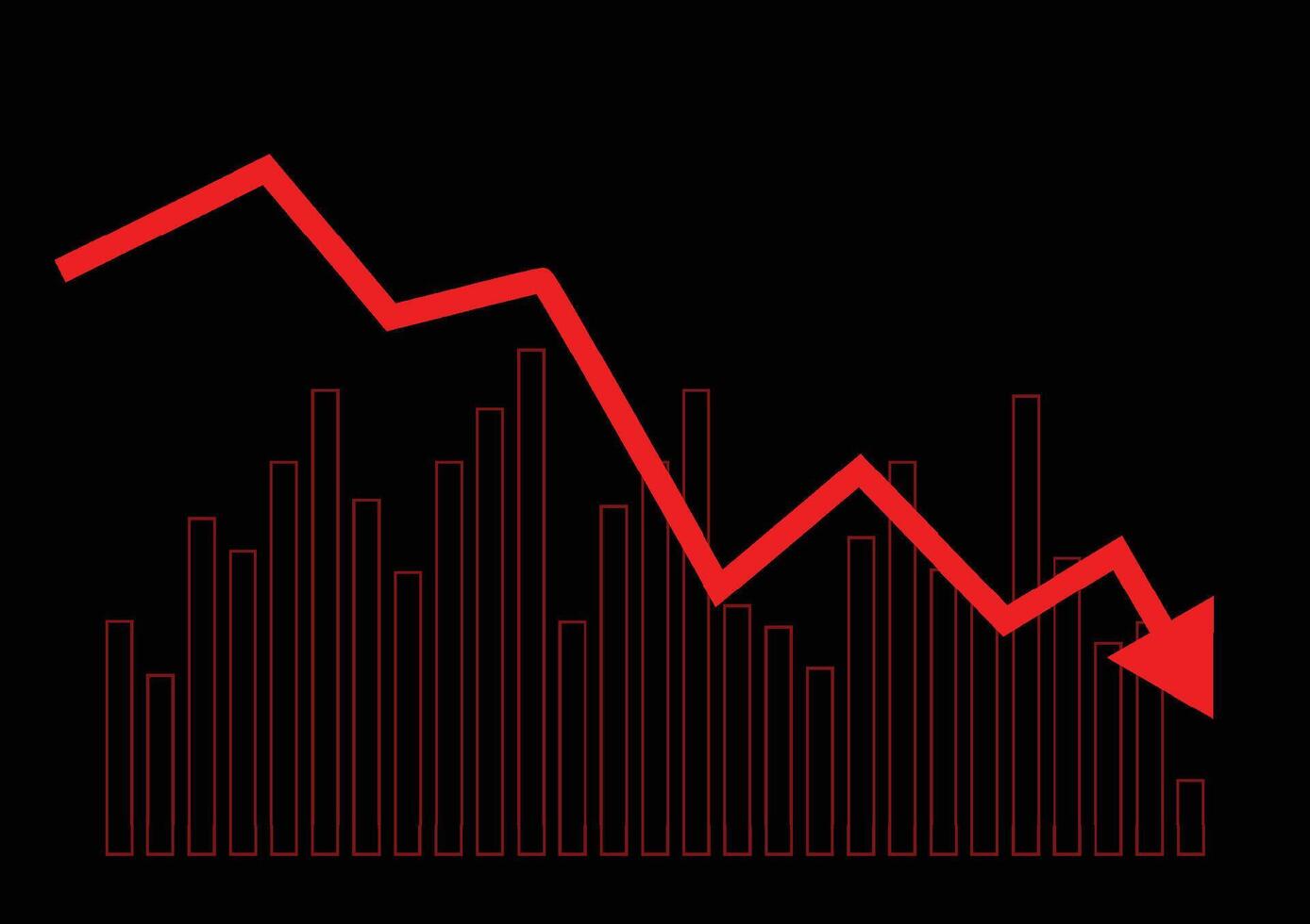Economic critical crisis concept. The drop down arrow and bar chart on red background. Recession financial, cryptocurrency, gold, and the stock market. Losing money and cash. Bearish. vector