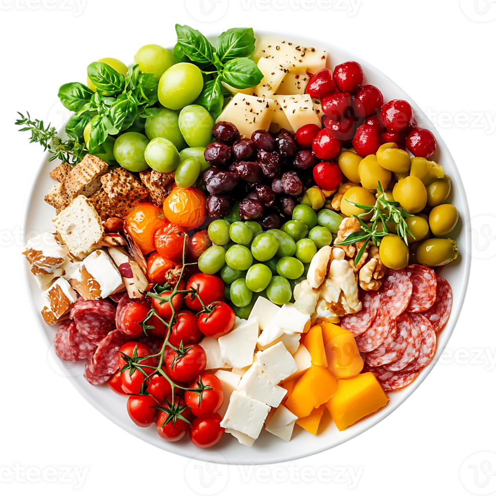 A plate of assorted meats, cheeses, and vegetables png