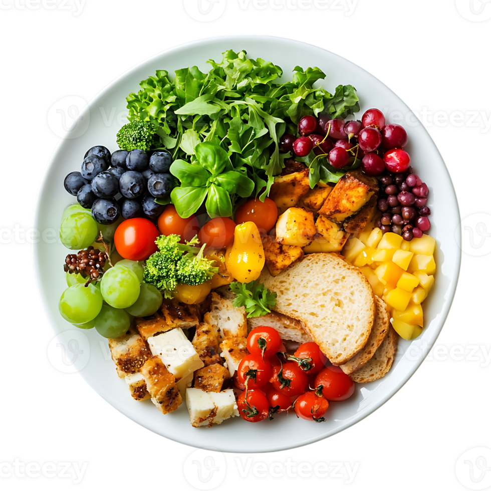 A plate of food with fruit and vegetables on it png
