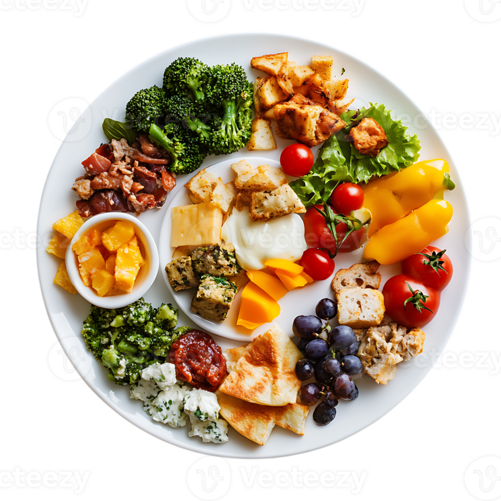 A plate of food with a variety of different foods png