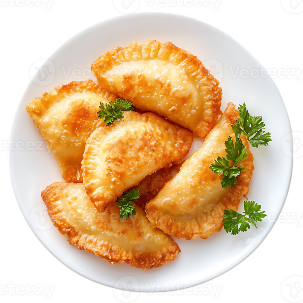 A plate of empanadas with parsley on it png