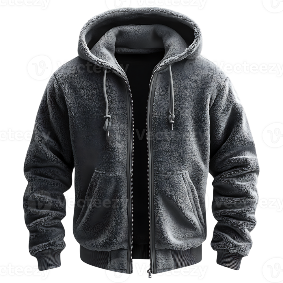 A black hoodie with a zipper on the front png