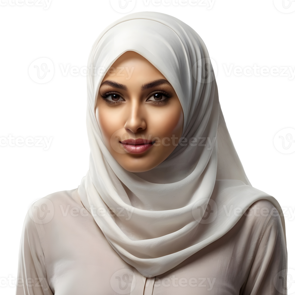 Beautiful muslim woman wearing hijab on transparent background png