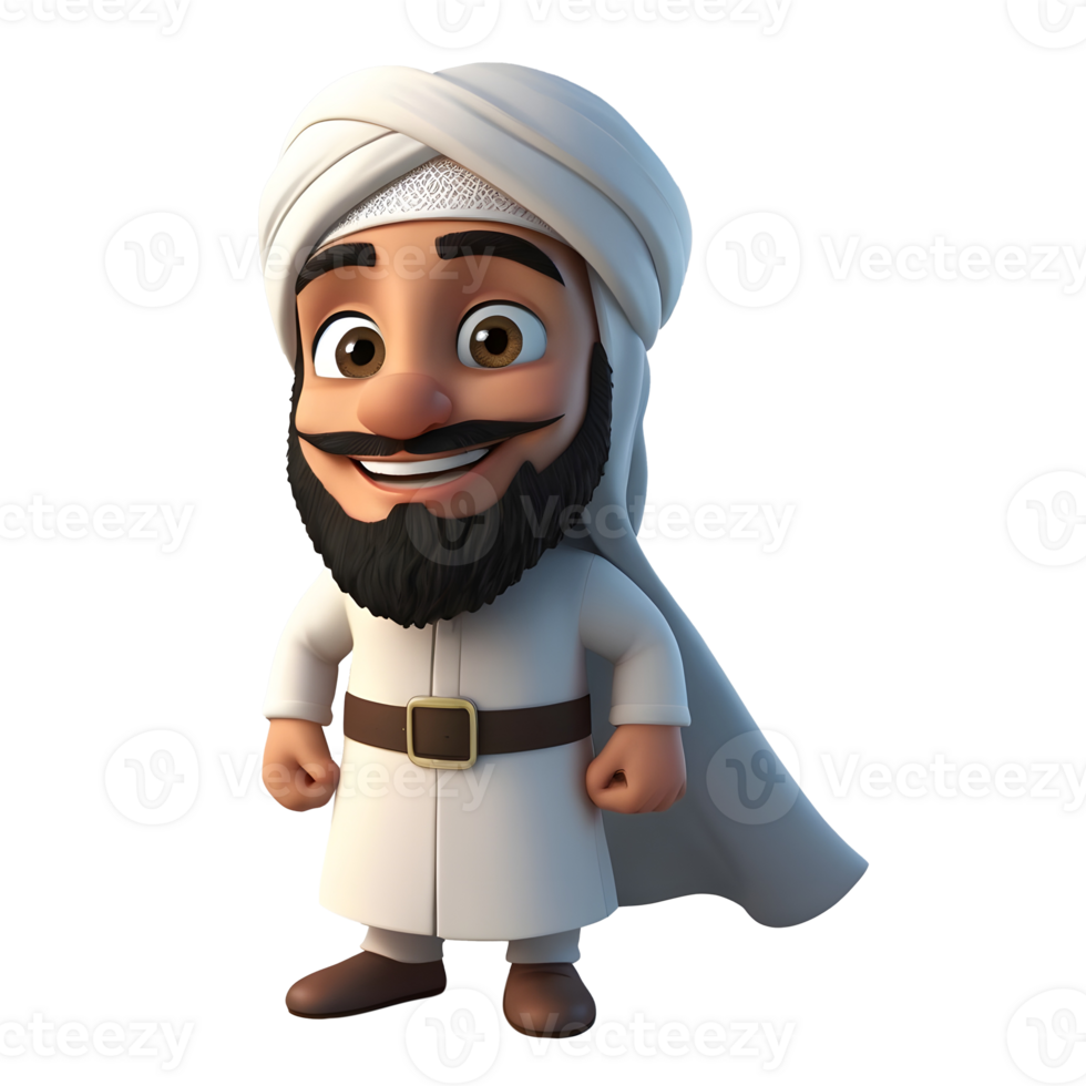 Cartoon muslim man with beard and white turban png
