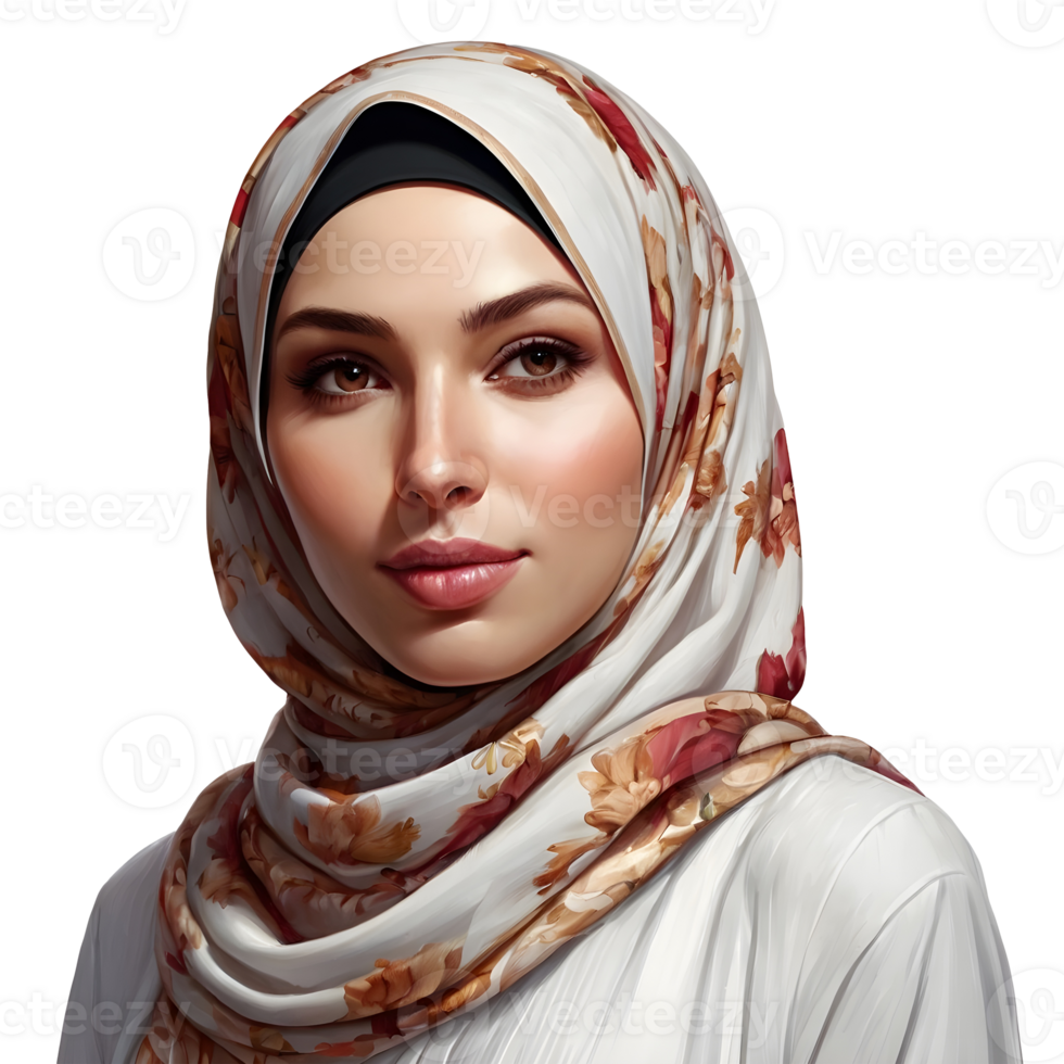 A beautiful woman wearing a hijab on a transparent background png