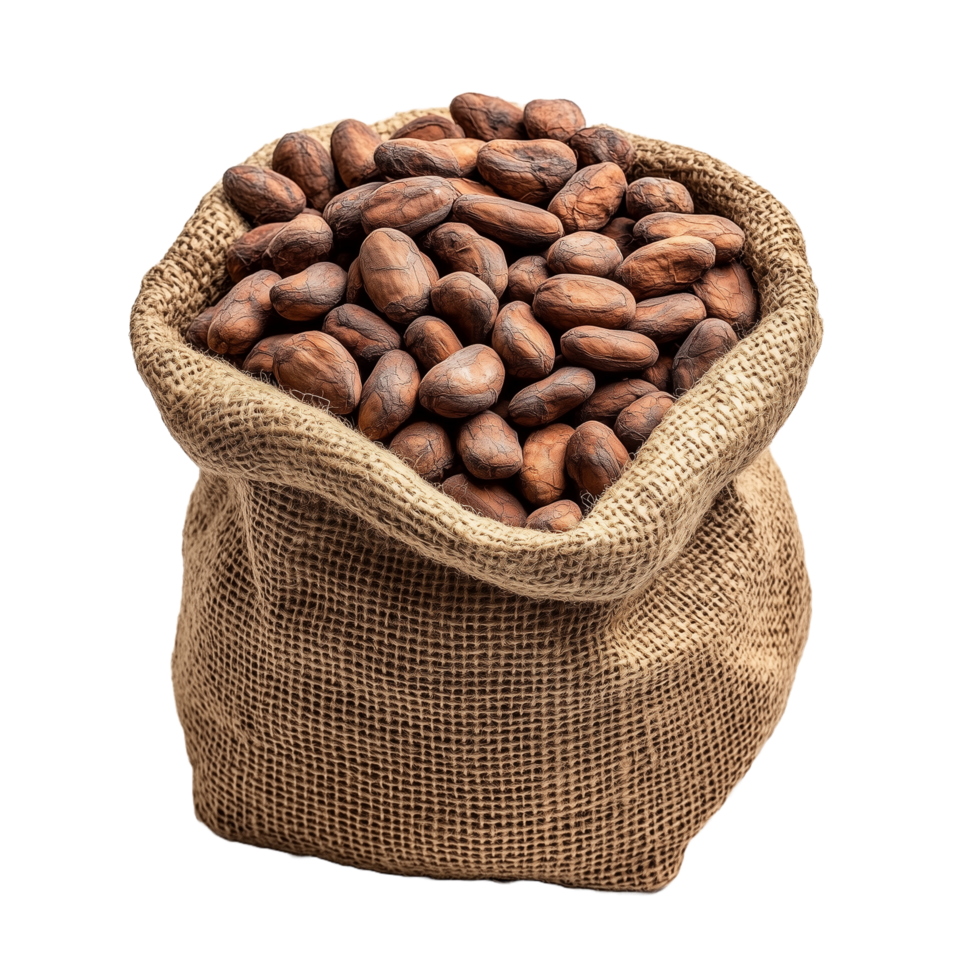 Sack of Cocoa Beans for Chocolate Production and Culinary Uses in Organic Farming and Gourmet Cooking png